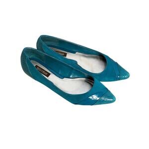 White House Black Market Teal Ballet Flats Women’s Size 8 Suede & Patent Cap Toe
